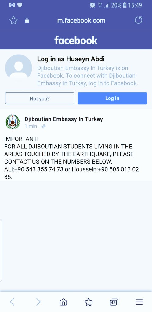 AdenHAbdillahi's tweet photo. IMPORTANT 
Les étudiants qui se trouvent dans les régions et les villes touchés par le séisme  kahramanmaras, Adana, Gaziantep etc..sont priés de contacter l'Ambassade à  travers les numéros affichés sur la  page Facebook de l'ambassade. Restez vigilants. https://t.co/6FOVIitNdY