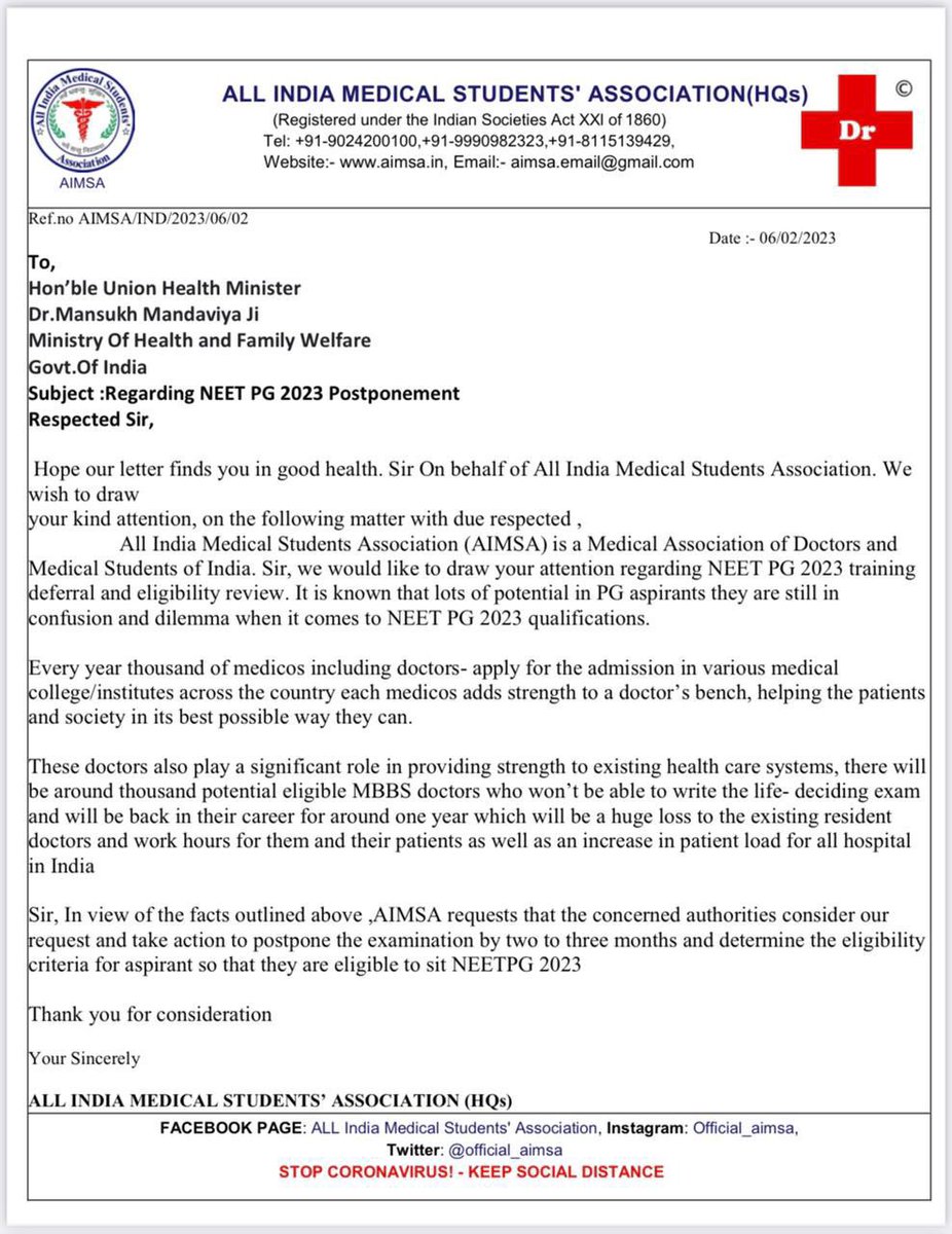 drsfaizanahmad's tweet photo. As a National Vice President of @official_aimsa  I request @mansukhmandviya sir to kindly postpone #NEETPG2023 exam just for 2-3 months .
This small step would be helpful to thousands of Aspirants

#neetpg23postponment https://t.co/pAverU2TFx