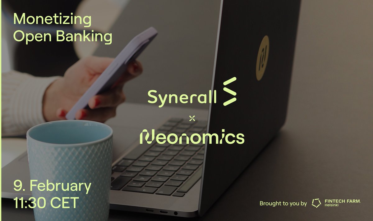 Monetizing #OpenBanking 🔮 Join the webinar this Thursday 09.02 👇

- Ado Fazlic, CCO of Neonomics &amp; Miika Salo, CEO of Synerall
- 11:30 CET/12:30 Finnish time 
- Hosted by <a href="/HelsinkiFintech/">HelsinkiFintechFarm</a> 

Sign up 👉 lnkd.in/ddHRA-UG

#suomi #openfinance #helsinki #fintech #fintechnews