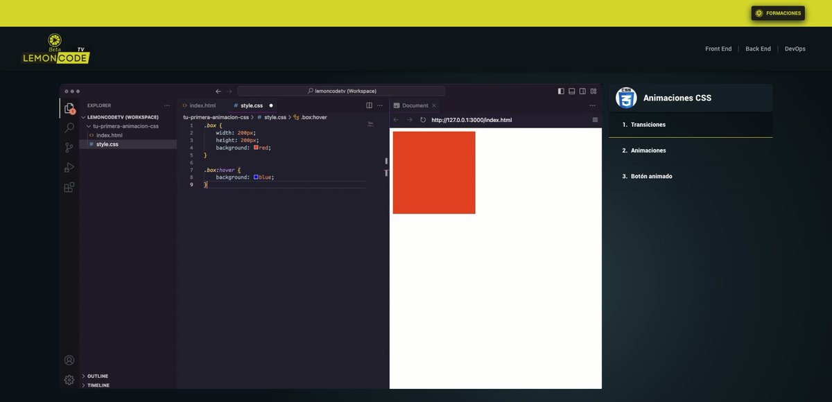 carmenansio's tweet photo. 🚀 Ya tenéis disponible en LemoncodeTV un mini tutorial para crear vuestra primera animación en CSS

👉 https://t.co/jz07F0HOxH 👈 https://t.co/baNTwf9xW5