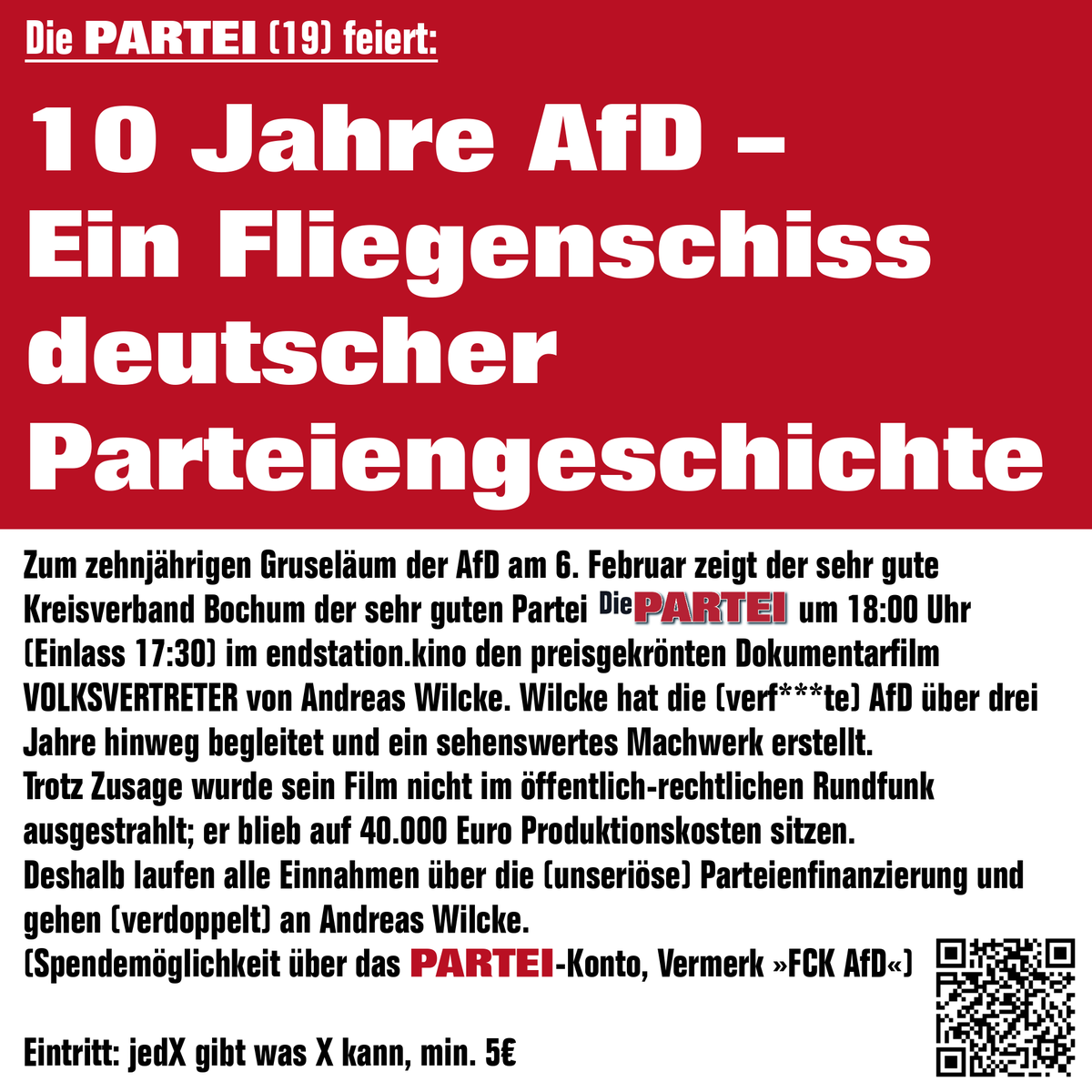 Liebe Twitternande, heute Abend ist es soweit: wir zeigen euch den Film Volksvertreter! #fckafd #AfDVerbotSofort #fcknzs #fliegenschiss