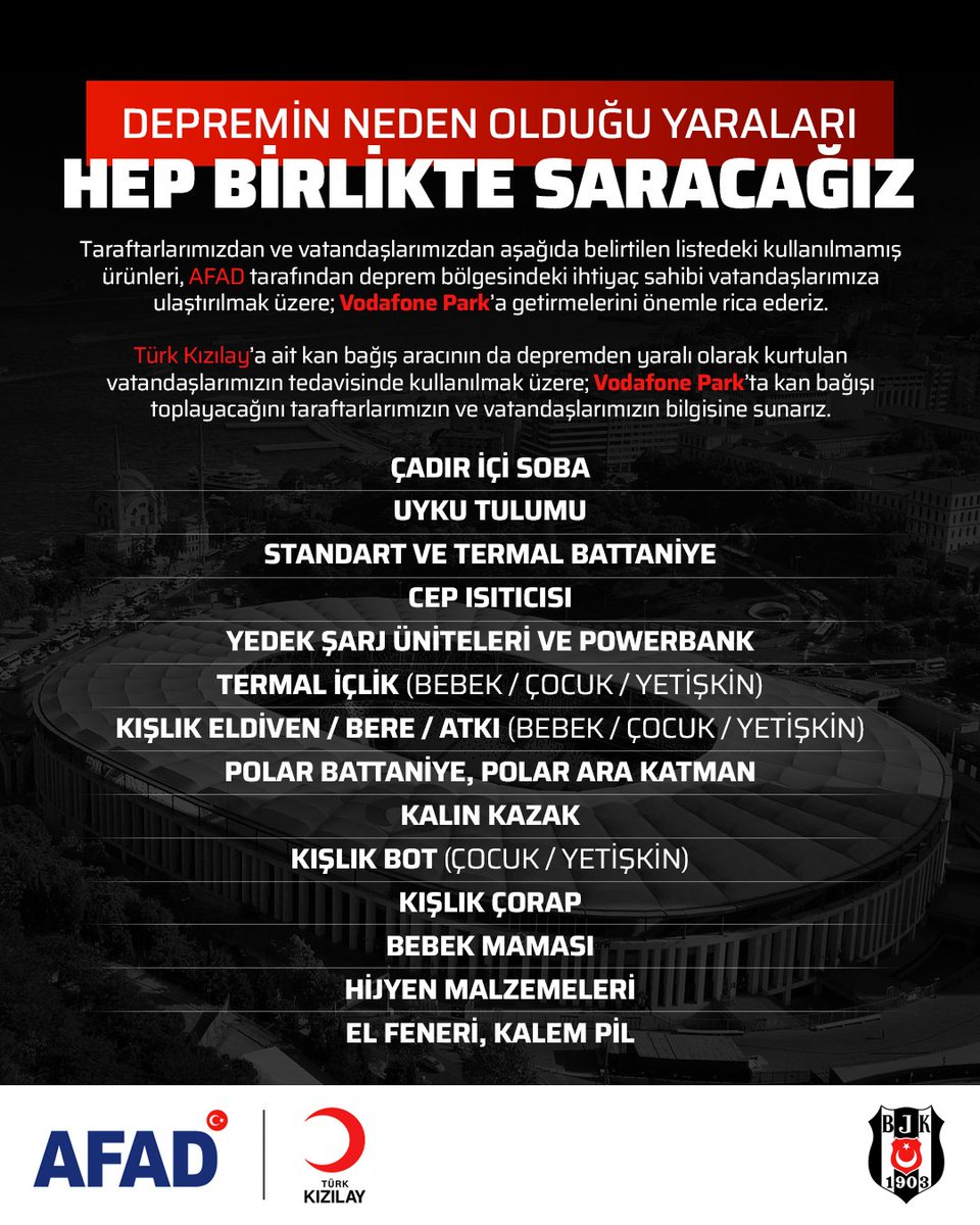 Depremin Neden Olduğu Yaraları Hep Birlikte Saracağız

Kulübümüz, Kahramanmaraş ve çevre illerde de hissedilen depremden etkilenen vatandaşlarımızın yaralarını sarmak üzere AFAD’ın düzenlediği yardım kampanyasını desteklemektedir.

Detaylı bilgi için👇

🔗 bjk.com.tr/tr/haber/85567