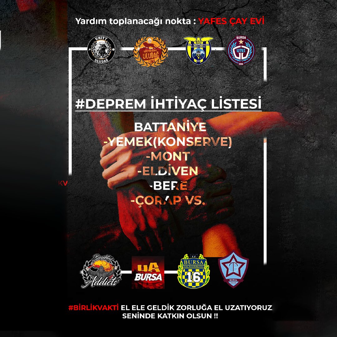 BesiktasAddicts's tweet photo. #BİRLİKVAKTİ EL ELE GELDİK ZORLUĞA EL UZATIYORUZ
SENİNDE KATKIN OLSUN !!

YARDIMLARIN TOPLAMA MERKEZİ;
GÖRÜKLE YAFES ÇAY EVİ https://t.co/dmDz6CyszE