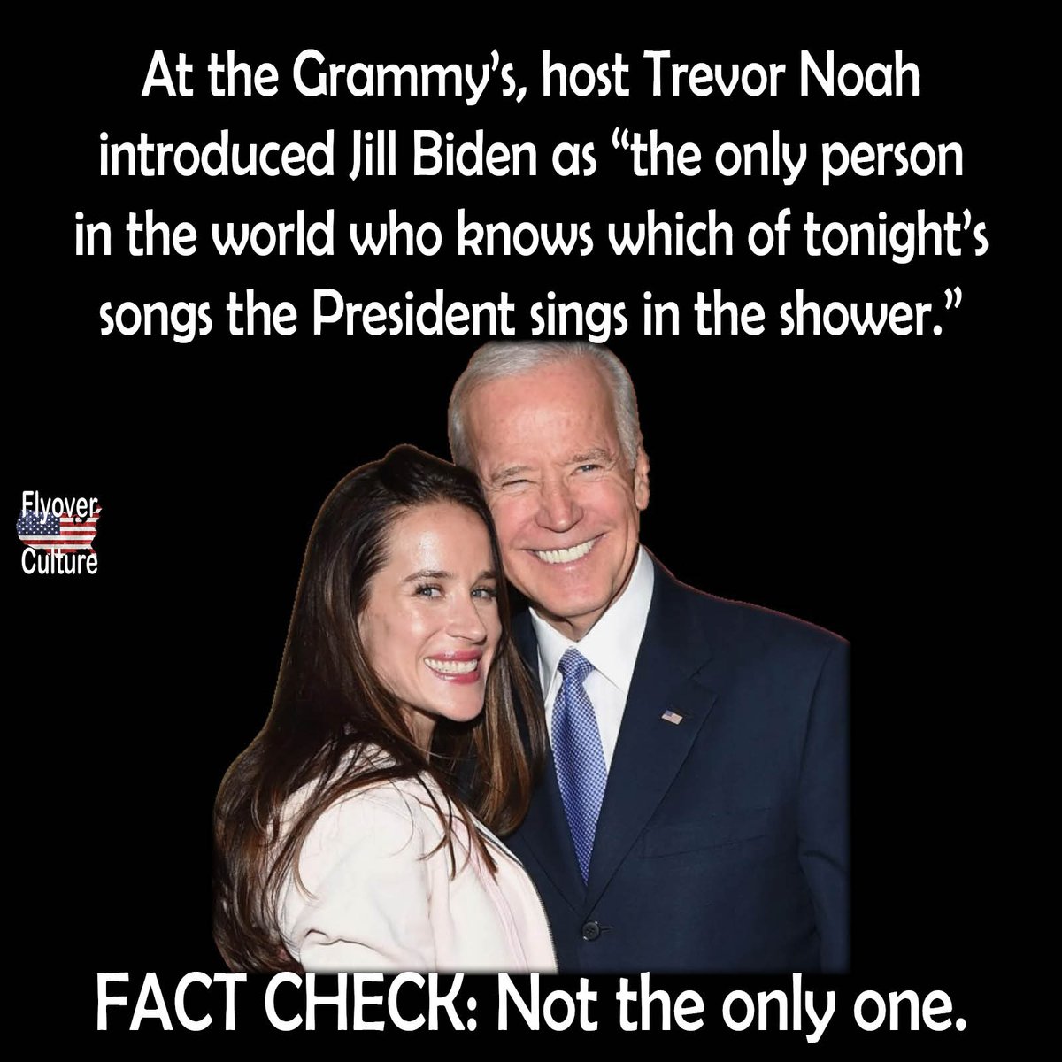 FlyoverCarole's tweet photo. Joe doesn't always shower alone. Ask his daughter. #GRAMMYs 

#FlyoverORIGINAL https://t.co/7HXEZRQg5F