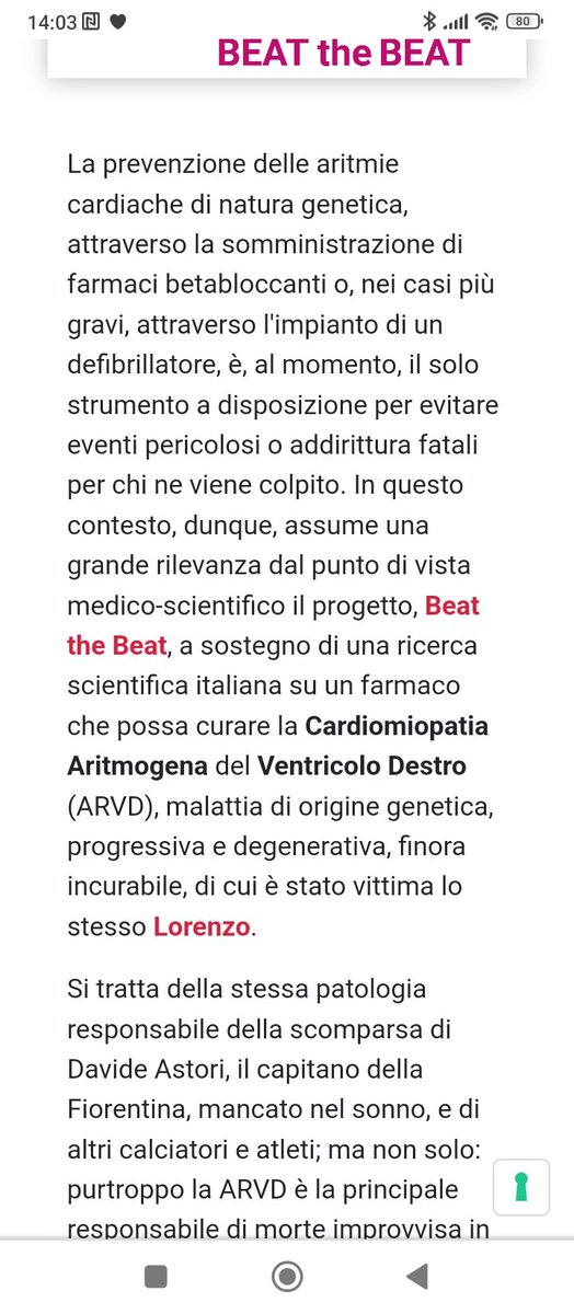 AlanPanassiti's tweet image. Il progetto si chiama #beattobeat

Come ogni associazione seria è tutto rendicontato e spiegato nel dettaglio. E sostiene la ricerca su un farmaco che possa curare la cardiomiopatia aritmogena del ventricolo destro 4/4 lastelladilorenzo.org/progetti/beat-…
