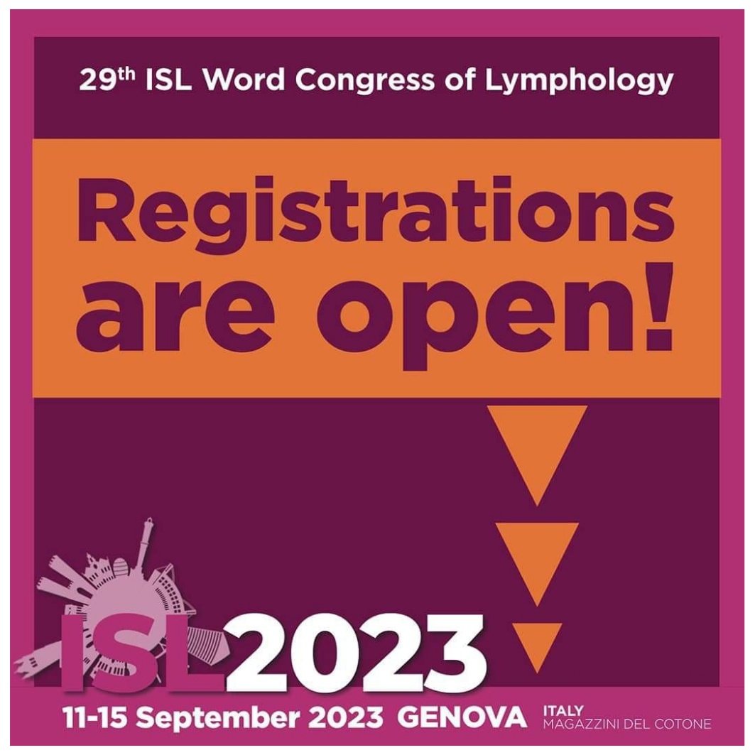 REGISTRATIONS ARE OPEN! 29th ISL World Congress of Lymphology: registrations are open, with EARLY RATE until 28th February 2023! Find all the relevant info, registration and abstracts links in the website isl2023lymphology.com Info: secretariat@isl2023lymphology.com