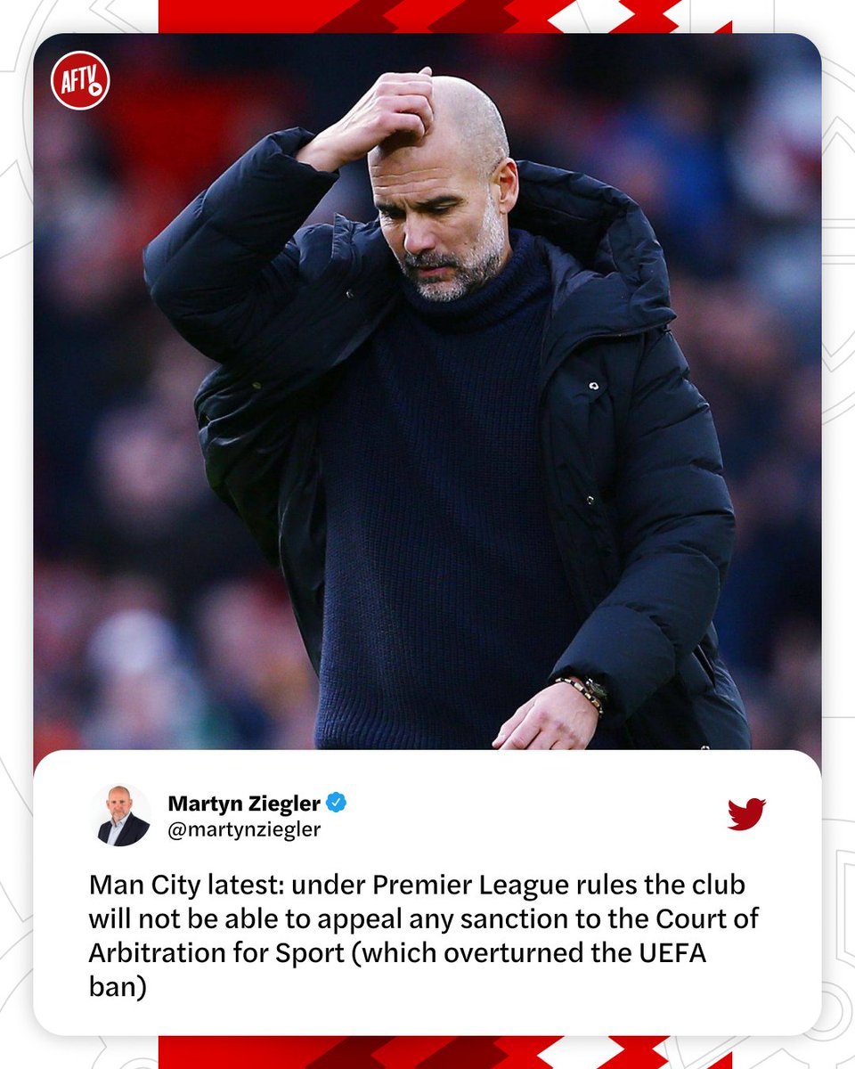 AFTVMedia's tweet photo. What will happen to Manchester City? 🤷‍♂️

#AFC #Arsenal https://t.co/8JWycXmVaC