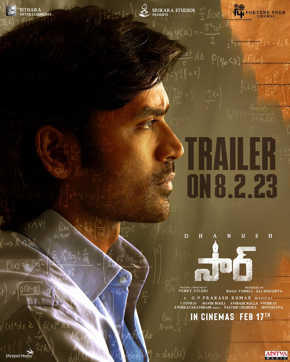 Yuvraj (@dopyuvraj) on Twitter photo The D-mania is about to begin π
#VaathiTrailer / #SIRTrailer releasing on π
ππ πππ‘ π₯
<a href="/dhanushkraja/">Dhanush</a> #VenkyAtluri <a href="/iamsamyuktha_/">Samyuktha</a> <a href="/gvprakash/">G.V.Prakash Kumar</a> <a href="/dopyuvraj/">Yuvraj</a> <a href="/NavinNooli/">Navin Nooli</a> <a href="/vamsi84/">Naga Vamsi</a> #SaiSoujanya <a href="/adityamusic/">Aditya Music</a> <a href="/SitharaEnts/">Sithara Entertainments</a> <a href="/Fortune4Cinemas/">Fortune Four Cinemas</a> <a href="/7screenstudio/">Seven Screen Studio</a> #SrikaraStudios The D-mania is about to begin π
#VaathiTrailer / #SIRTrailer releasing on π
ππ πππ‘ π₯
<a href="/dhanushkraja/">Dhanush</a> #VenkyAtluri <a href="/iamsamyuktha_/">Samyuktha</a> <a href="/gvprakash/">G.V.Prakash Kumar</a> <a href="/dopyuvraj/">Yuvraj</a> <a href="/NavinNooli/">Navin Nooli</a> <a href="/vamsi84/">Naga Vamsi</a> #SaiSoujanya <a href="/adityamusic/">Aditya Music</a> <a href="/SitharaEnts/">Sithara Entertainments</a> <a href="/Fortune4Cinemas/">Fortune Four Cinemas</a> <a href="/7screenstudio/">Seven Screen Studio</a> #SrikaraStudios