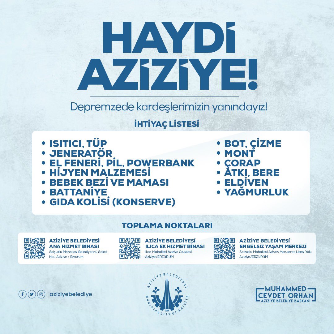 Kimin neye imkanı yetiyorsa Erzurum halkı olarak yanlarında olacağız

Haydi Erzurum, Devlet herşeye yetişemez, toplum olarakta imkanlar çerçevesinde yardımcı olmalıyız

Rabbim beterinden muhafaza buyursun
Amin