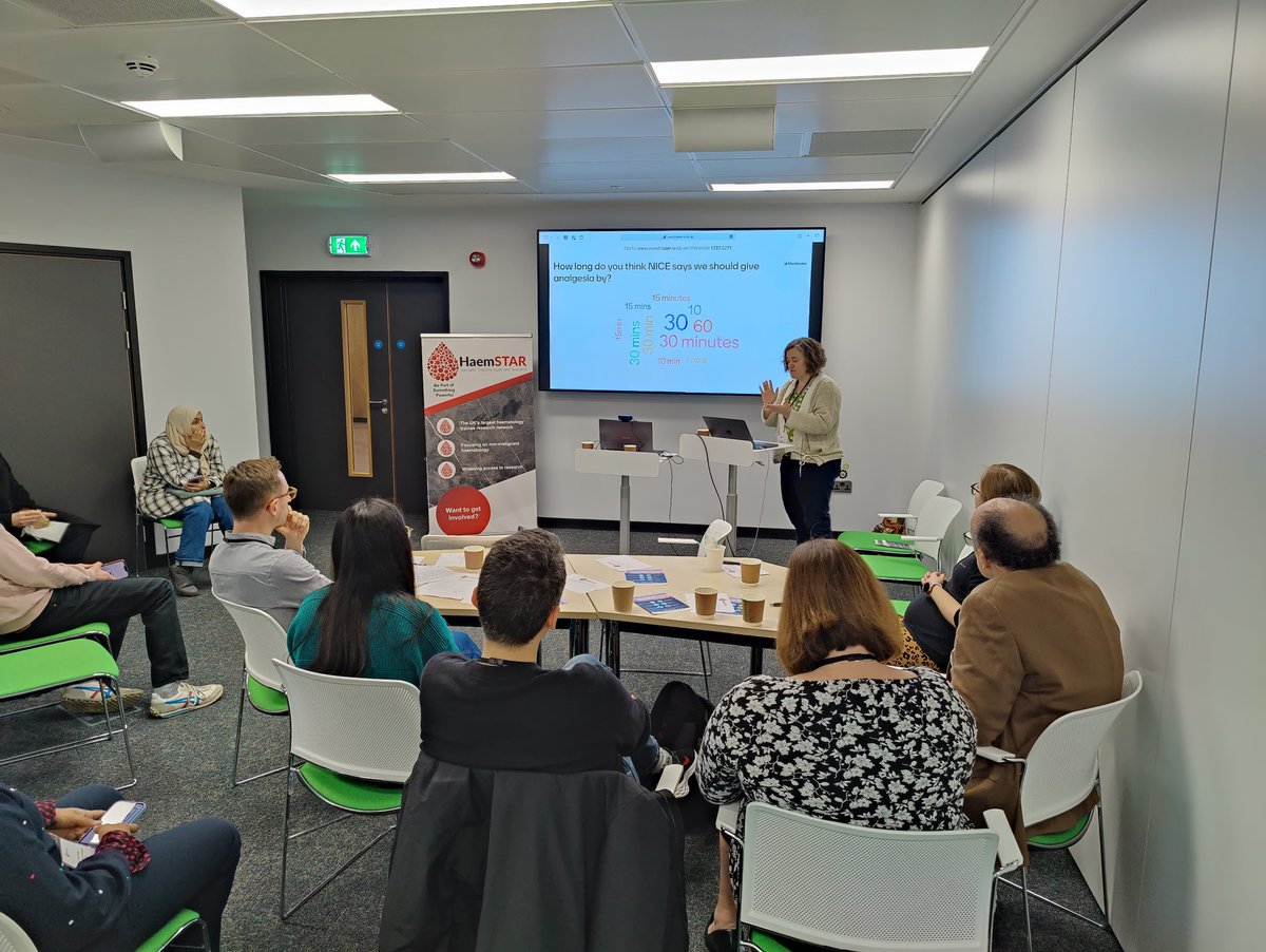HaemSTAR_UK's tweet photo. Noรฉmi Roy giving an absolutely brilliant talk on pain in sickle cell disease. Not your average lecture. Insightful, provocative, surprising. #HaemSTARUpdate https://t.co/8B3anCG6ns