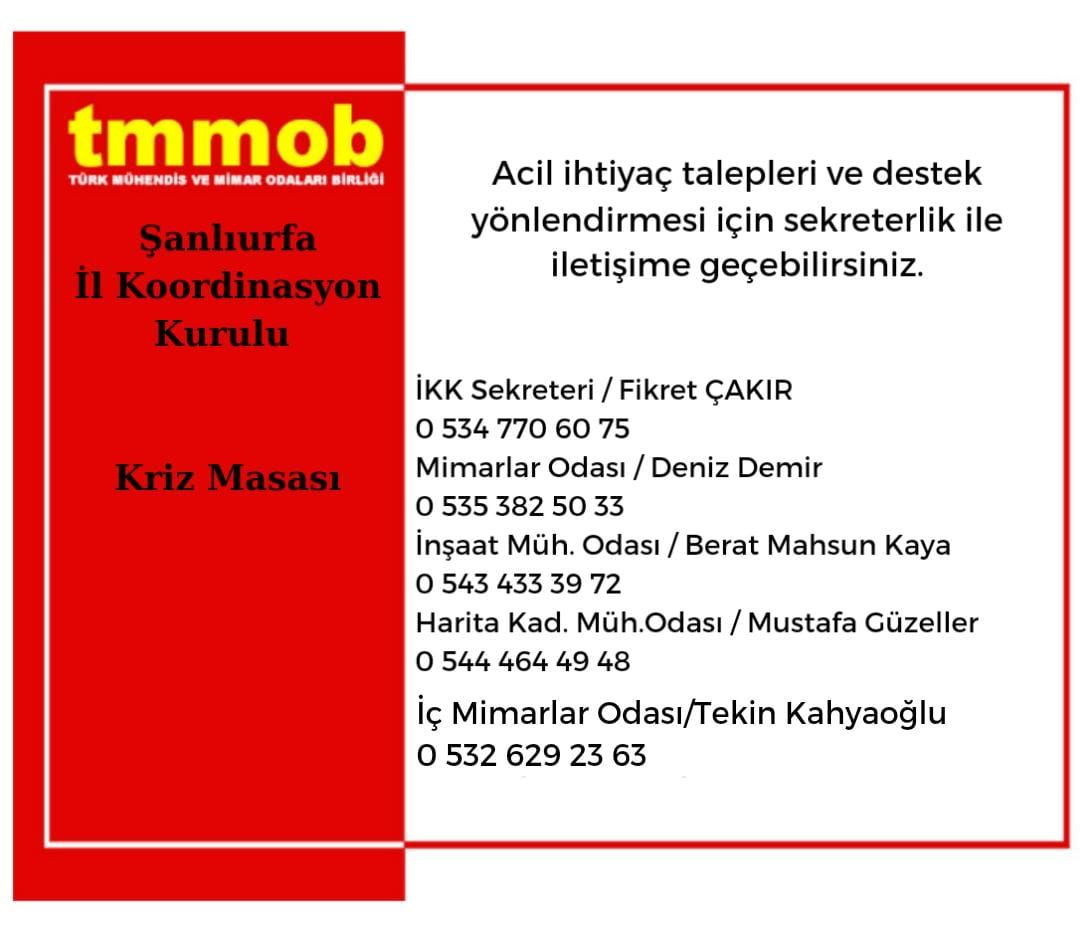 TMMOB1954's tweet photo. TMMOB Şanlıurfa İl Koordinasyon Kurulumuzun Acil İhtiyaç Talepleri ve Destek Yönlendirmesi için Sekreterya hizmeti sunduğumuz iletişim bilgileri: https://t.co/TROqG9gEiY