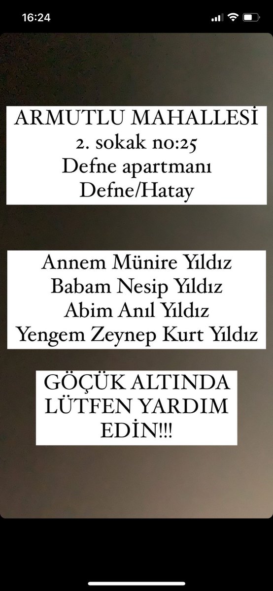 #deprem 
#enkazaltındayım 
#Turkey 
#Hatay 
#hataydepremi
<a href="/haluklevent/">Haluk Levent ( Ahbap Ekibi )</a> 
<a href="/BabalaTv/">BaBaLa TV</a> 
<a href="/HatayBSB/">Hatay Büyükşehir Belediyesi</a> 
<a href="/LutfiSavas/">ADNAN SAVAŞ</a> 
<a href="/barisatay/">Barış Atay</a> 
<a href="/AKUTASSOCIATION/">AKUT</a> 
<a href="/AFADTurkiye/">AFAD</a> 
<a href="/AFADHatay/">AFAD HATAY</a>