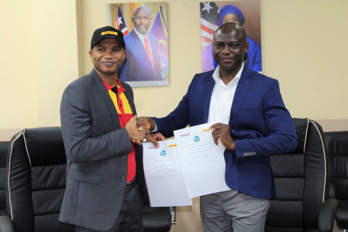liberia_revenue's tweet photo. We are delighted to announce the signing of an MOU today with DHL Int. (Liberia) Ltd. The objective is to expedite the movement, release &amp; clearance of a certain category of goods consistent with the Trade Facilitation Agreement. 
#PayTexWeAllEnjoy #LRADHLMoU #MovingToBillions https://t.co/pWqmho2CHq