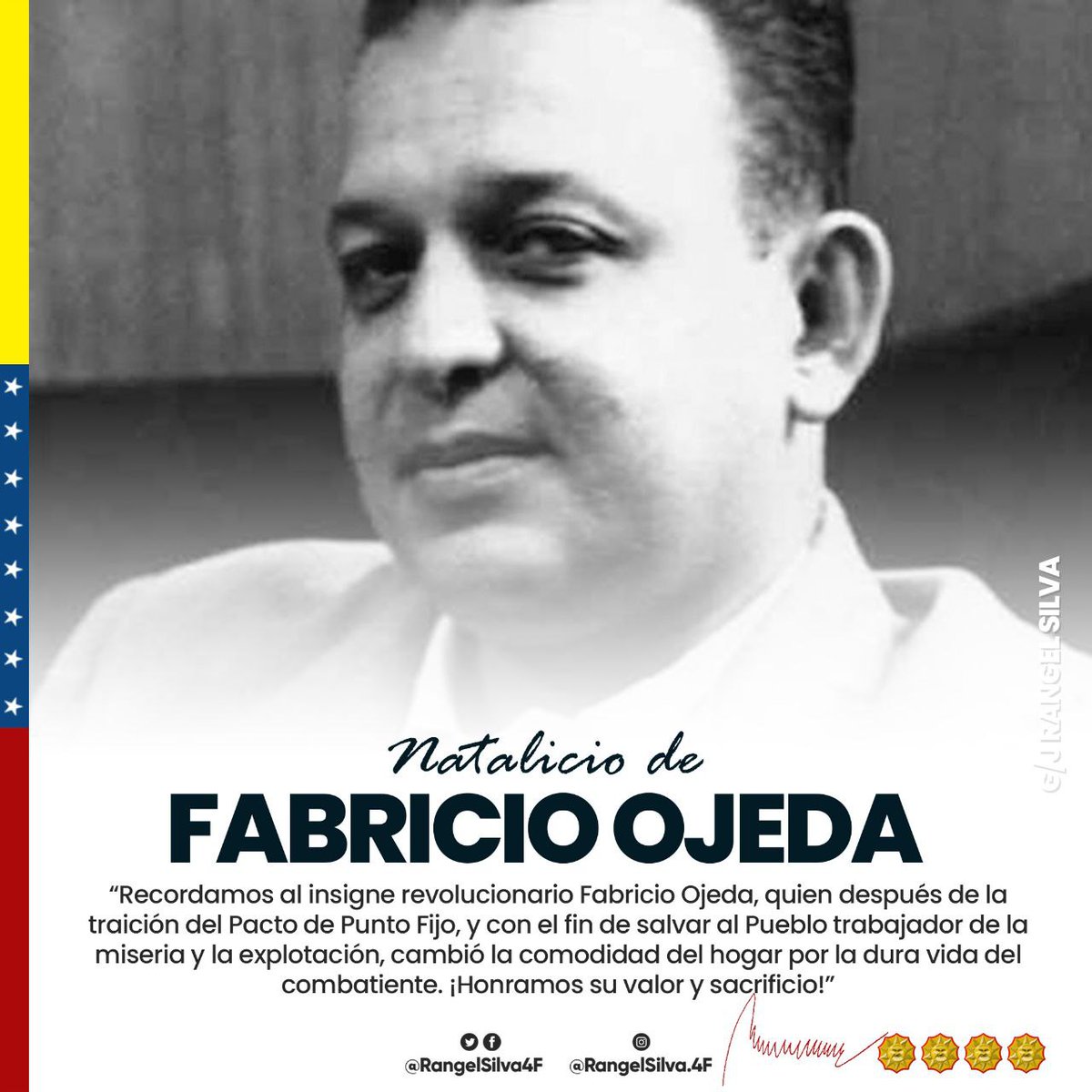 Gloria eterna al hombre de la pluma y el fusil, Fabricio Ojeda, quien con sus luchas nos inspira a seguir de pie contra las injusticias y por el socialismo. Al recordar el natalicio del joven boconés, rememoramos su combativa vida. 

#SomosPasionBeisbol