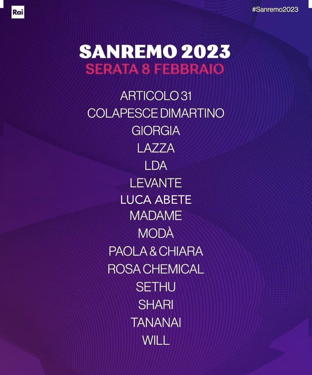 Ecco la scaletta della seconda serata!!! #Sanremo2023 #lucaabete