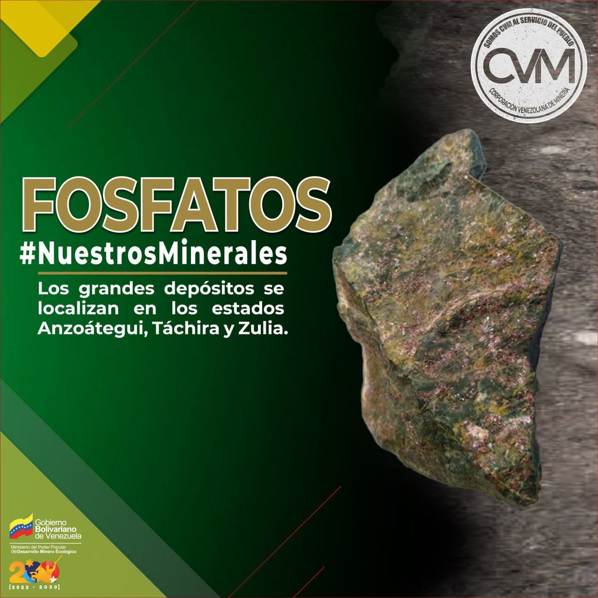#NuestrosMinerales || El fosfato es un mineral necesario para la fertilización y la eliminación de acidez en los suelos. 

La roca fosfática o fosforita es escasa y no se puede sintetizar en laboratorio, es decir, no se puede producir artificialmente.

#6Feb 
#SomosPasiónBéisbol