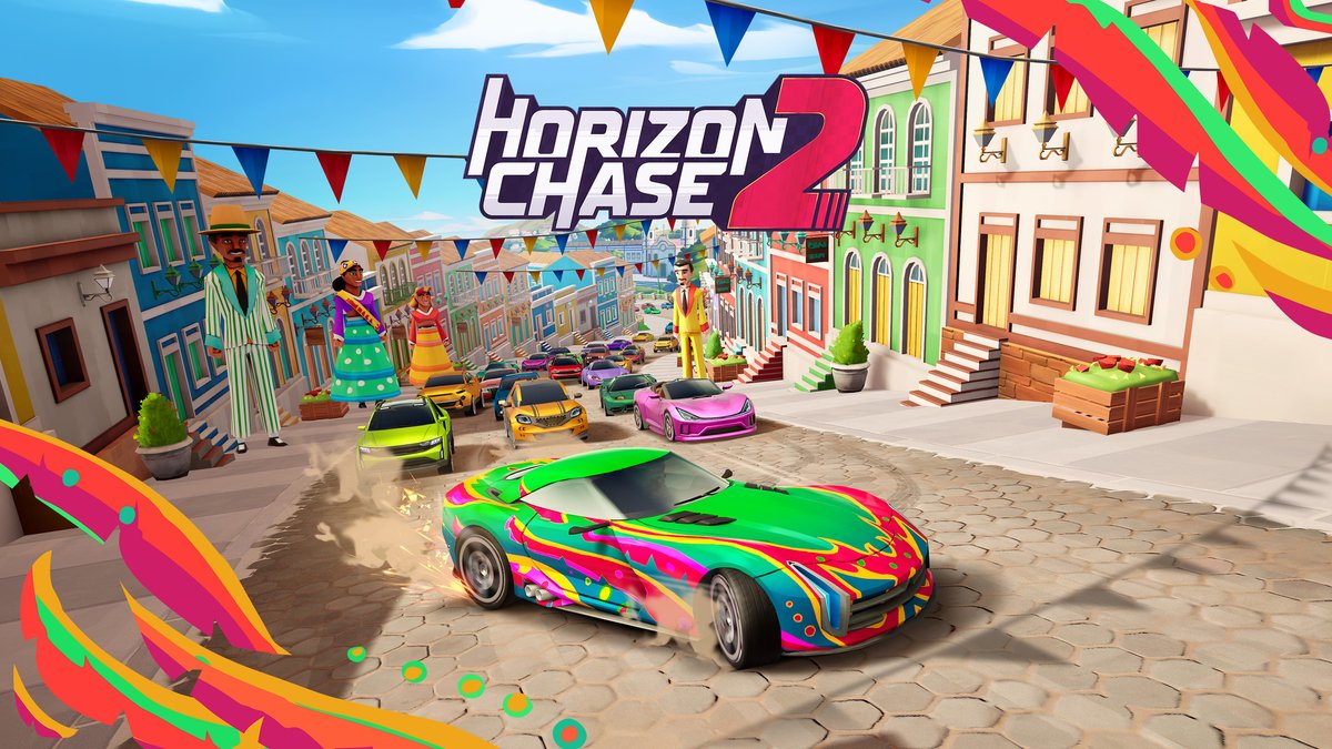 HorizonChase's tweet photo. The Carnival colors are coming to hit the street! 🎉💃🇧🇷

Grab your costume and get ready for the party! Carnival Blast, our next seasonal event, is coming to Horizon Chase 2 on February 9th! 🎊

Play #HorizonChase2 now on @AppleArcade: https://t.co/WEyg9jq1k0 https://t.co/VkLYK9dLzT