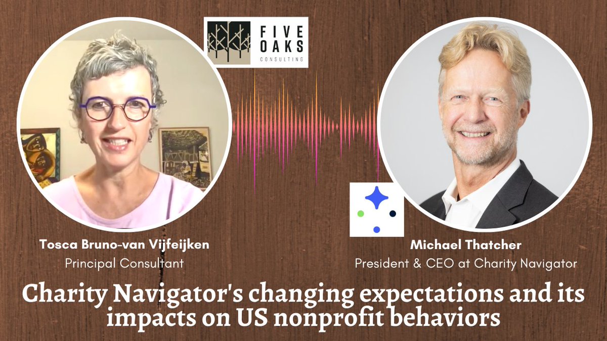 Tosca5Oaks's tweet photo. My #ngosoulandstrategy #podcast ep: Charity Navigator's changing rating criteria and its impact on US nonprofit behaviors - interview w @mthatcher, CEO @CharityNav. CN has diversified its rating methodology quite a bit. Is it driving the right behaviors? https://t.co/C6s6YDvigX https://t.co/TySqHjVMJ0