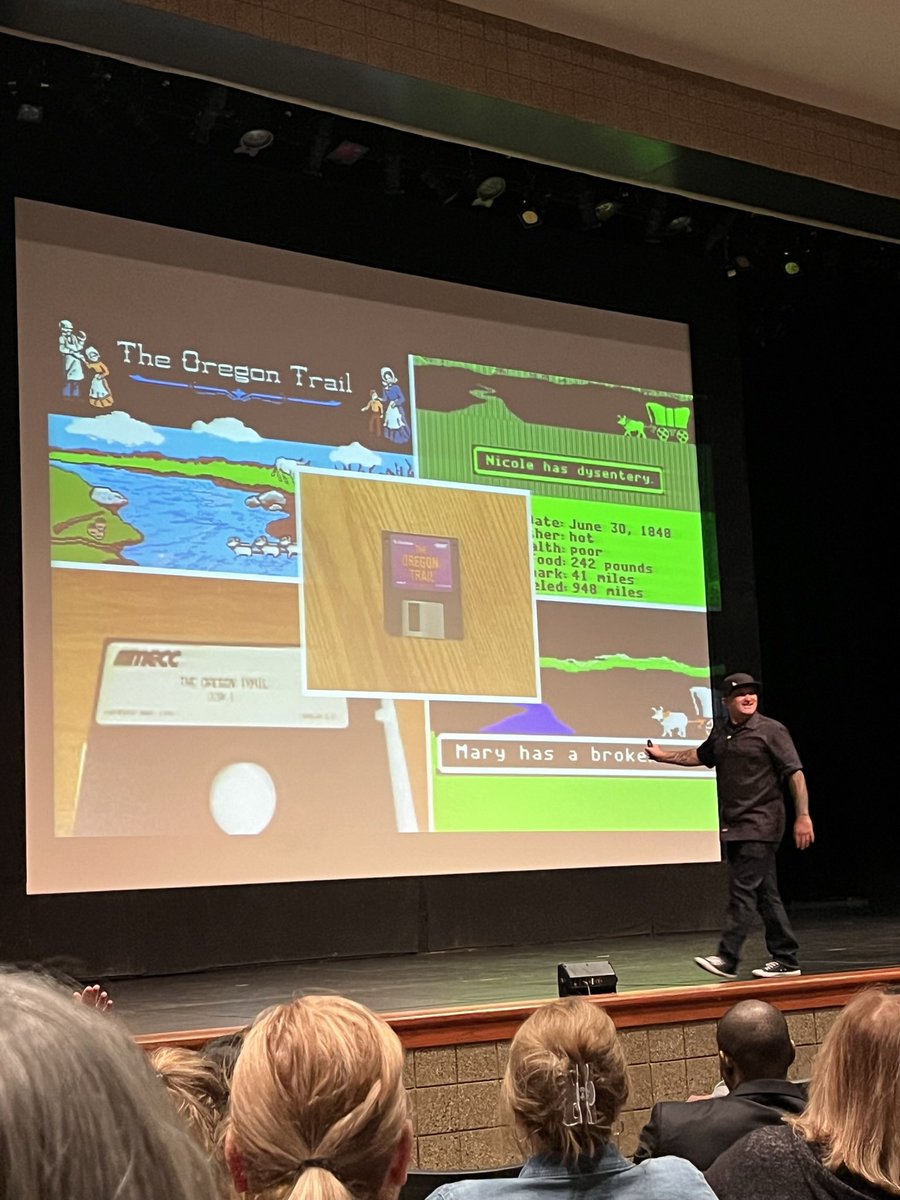 ArtwithMrsM's tweet photo. Oregon Trail!! The coolest graphics 🤣 the OG of collaborating &amp; problem solving. #plsdproud https://t.co/7xKriSa37H