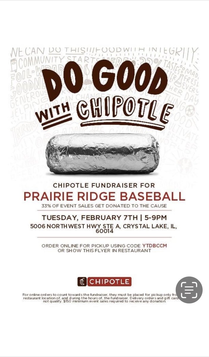 ridge_baseball's tweet image. Eat Chipotle Tuesday, Feb 7th 5-9pm &amp;amp; support PR Baseball. Thank you 👇