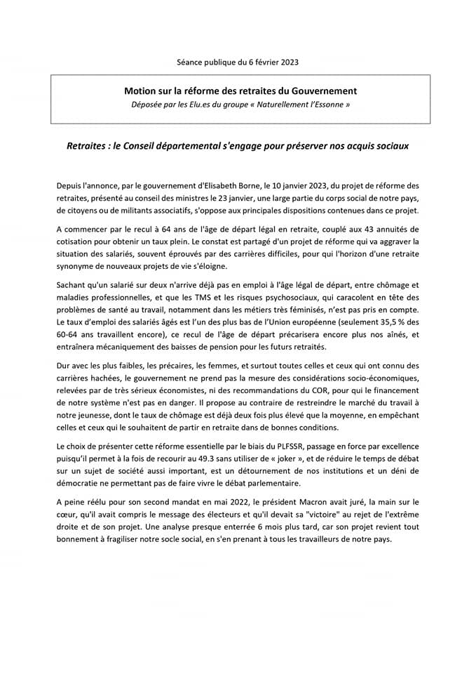 Naturellement91's tweet photo. Défense d'une motion de soutien à la mobilisation sur la réforme des retraites, ce matin lors de l'Assemblée départementale : un texte rejeté car le groupe majoritaire de F. Durovray a voté contre @CDEssonne #Essonne https://t.co/P34d4dgi0F