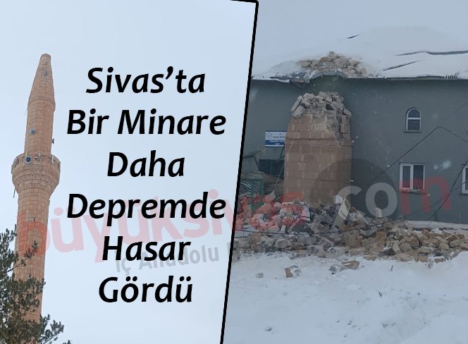 buyuksivashaber's tweet photo. #Sivas’ın Kangal ilçesine bağlı #Bozarmut Köy��’nde cami minaresinin yıkıldığı haberinin ardından #Kangal #Kızıldikme köyünün de cami minaresi #deprem de zarar gördü… https://t.co/xKjQ9tP2RK