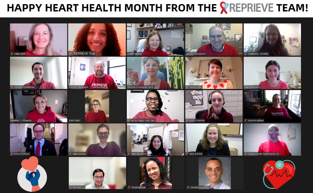 Friday was National #WearRedDay! Here, members of the @REPRIEVETrial team are wearing red to raise awareness of heart disease for #HeartHealthMonth @nih_nhlbi @NIAIDNews @ACTGNetwork @HarvardCBAR