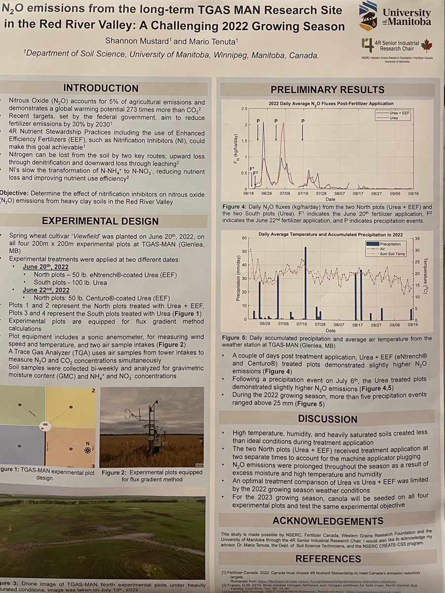 ⁦<a href="/MustardShannon/">Shannon Mustard</a>⁩ (UManitoba graduate student) poster on N2O and CO2 emissions for 2022 at the TGAS Man Long Term Research Site ⁦<a href="/ManitobaSoil/">Manitoba Soil Science Society</a>⁩ and ⁦<a href="/myARRSS/">ARRSS   Association of Red River Soil Scientists</a>⁩ Annual Meeting. Congratulations Shannon on awarded best poster!