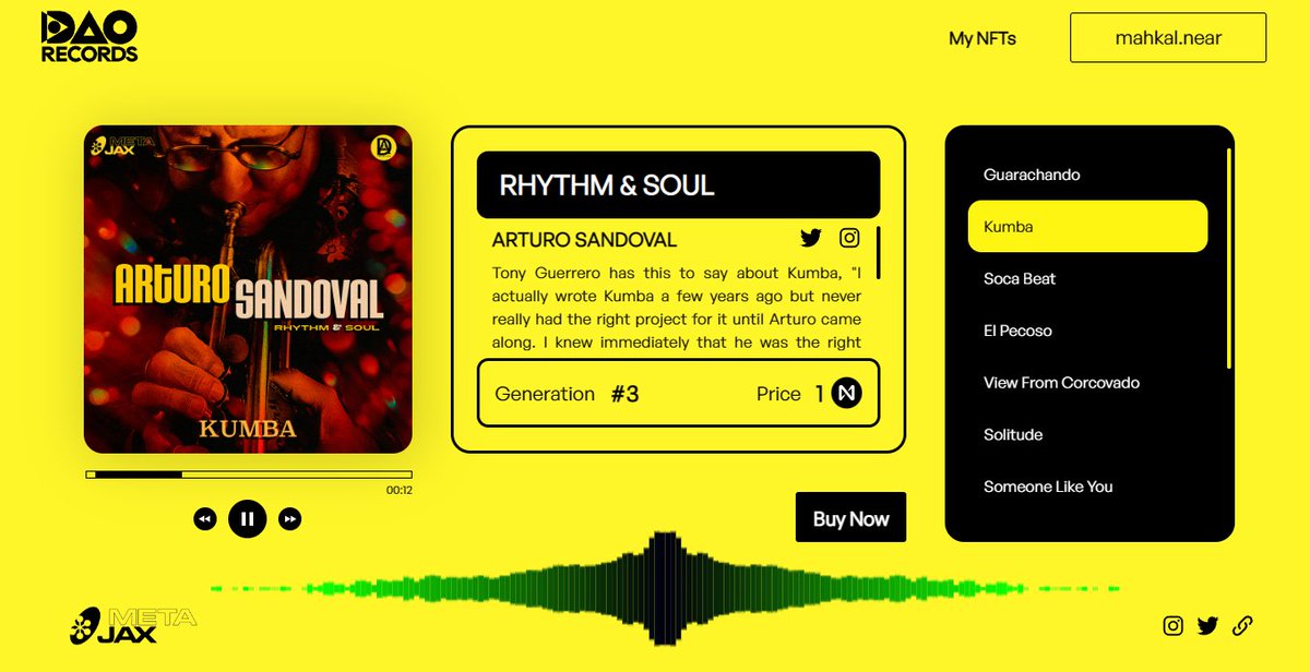 GalacticMike's tweet photo. A new day, a new album bought with NEAR, oh yeah! SAMBAAAA!
RHYTHM & SOUL by ARTURO SANDOVAL
https://t.co/OQWL66kOTJ
@NearSocial_ @DAOrecords_ @sandovalarturo1
https://t.co/IJUjBfKrLR
#NEAR #nearprotocol #dao #daorecords #arturosandoval https://t.co/UiZmjSS8BR