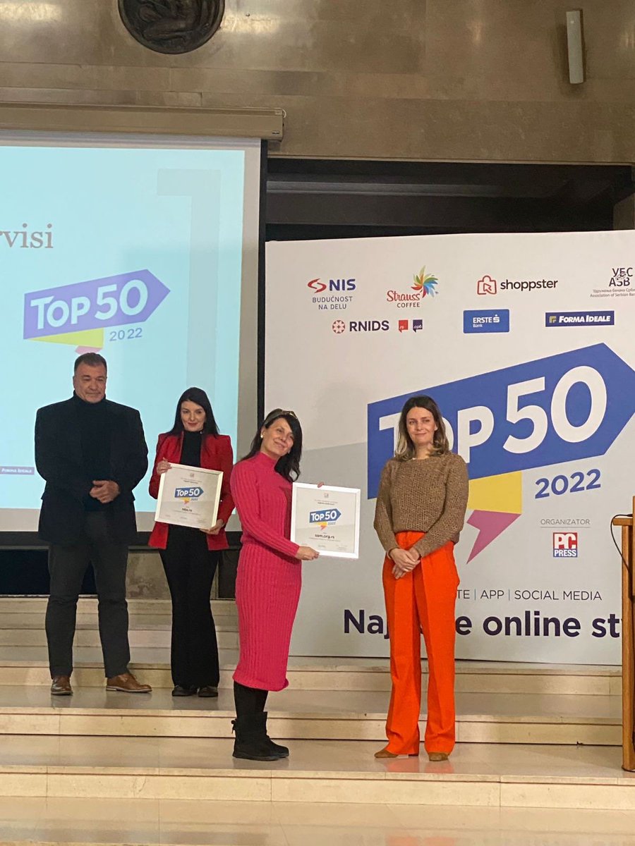 menadzerSAM's tweet photo. Veliko nam je zadovoljstvo da podelimo sa vama da se naš sajt https://t.co/ayCLFGkHiF našao među Top50 najboljih online stvari koje organizuje @PCPressRS i osvojio priznanje u kategoriji Poslovni i društveni servisi!
#news #ponosansam #managerSAM #awards https://t.co/YJKpBYg5Rg