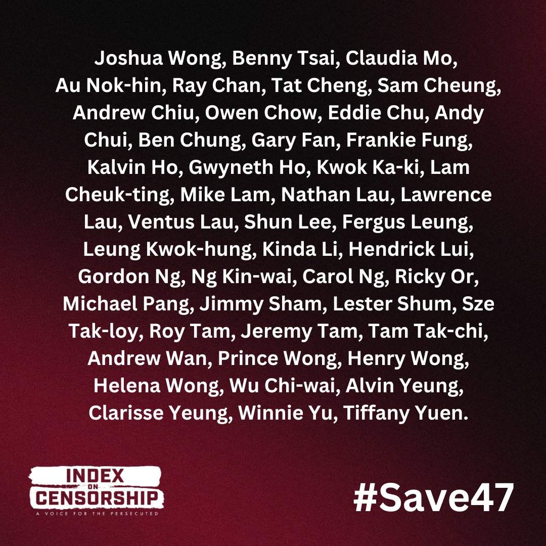 The 47 are walking into court with their guilt presumed. Twenty-nine have already pleaded guilty. With no faith in the legal system, their only hope is a more lenient sentence. #Save47 

indexoncensorship.org/2023/02/hong-k…
