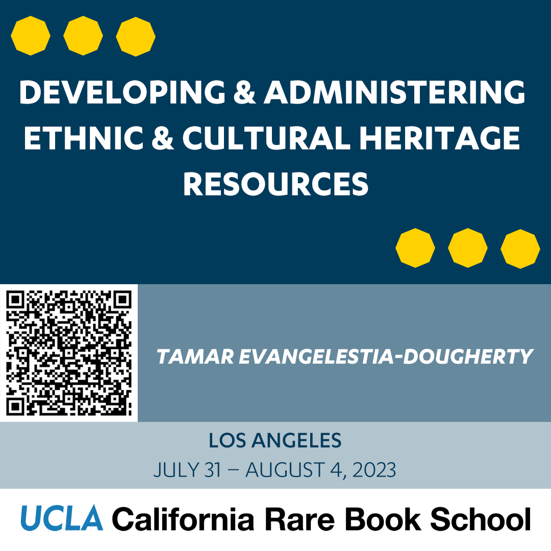 CalRBS's tweet photo. DEVELOPING AND ADMINISTERING ETHNIC &amp; CULTURAL HERITAGE RESOURCES
instructor: Tamar Evangelestia-Dougherty (@evangelestia) https://t.co/au4Q9qK82x