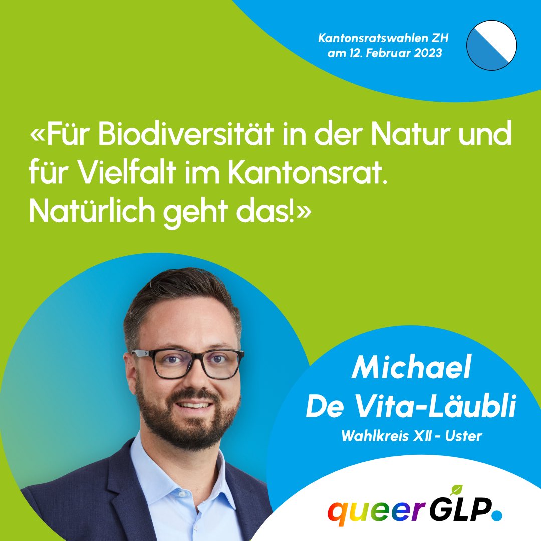 #Kantonsratswahlen im Kanton #Zürich!

Michael De Vita-Läubli kandidiert im Bezirk Uster und setzt sich für Biodiversität in der Natur und Vielfalt im Kantonsrat ein. 

 #queerglp #glp #grunliberale #kr2023 #zürich #uster #grün #liberal #progressiv #natuerlichgehtdas #lgbt