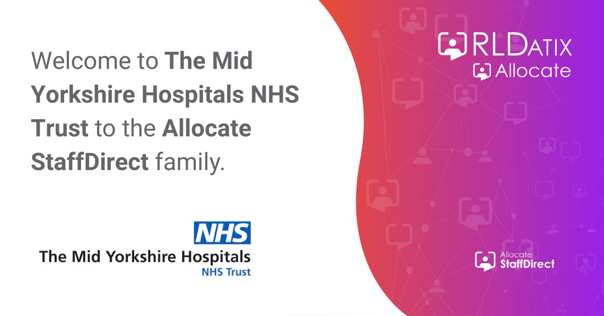 RLDatixUKI's tweet photo. Another NHS Organisation @MidYorkshireNHS  to select Allocate StaffDirect to help reduce the trusts' agency spend across Non-Medical, Non-Clinical and AHP staff groups.
 
Watch this space as we follow them throughout their journey.
 
#StaffDirect #Allocate #RLDatix https://t.co/BSrr0Hg1yP