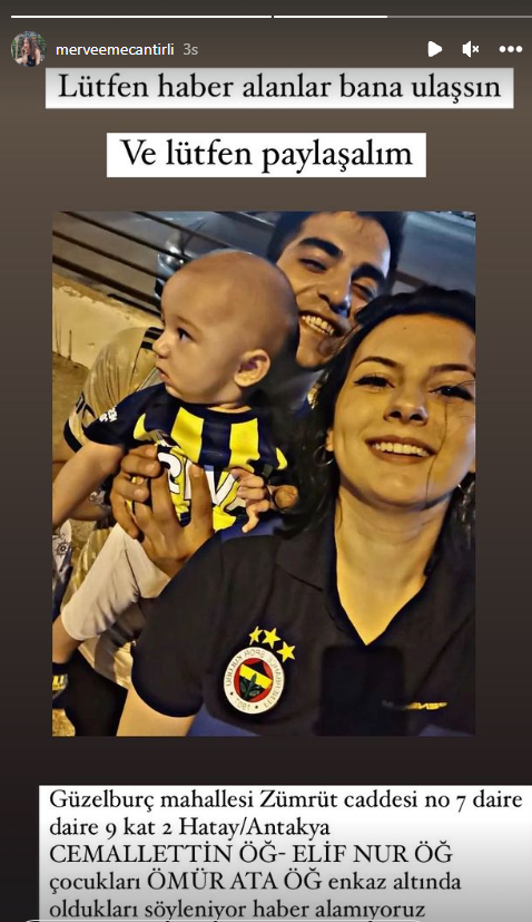 📢 ACİL YARDIM İHTİYACI!

Enkaz altında olanlar; Cemalettin Öğ, Elif Nur Öğ ve çocukları Ömür Ata Öğ.

Adres: Güzelburç Mah. Zümrüt Cad. No:7 D:9 K:2 Antakya/Hatay

<a href="/AFADBaskanlik/">AFAD</a> <a href="/jandarma/">T.C. Jandarma Gn. K</a> <a href="/tcsavunma/">T.C. Millî Savunma Bakanlığı</a> <a href="/HatayValiligi/">T.C. Hatay Valiliği</a> <a href="/TC_icisleri/">T.C. İçişleri Bakanlığı</a> 

#deprem #turkey #turkiye #hatayyardimbekliyor