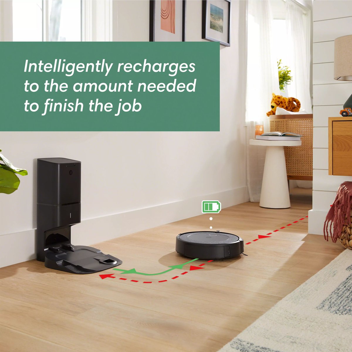 Battery juices running low? Your #Roomba i3+ EVO will determine how much more of a charge it needs to finish its mission and get back to cleaning ASAP.