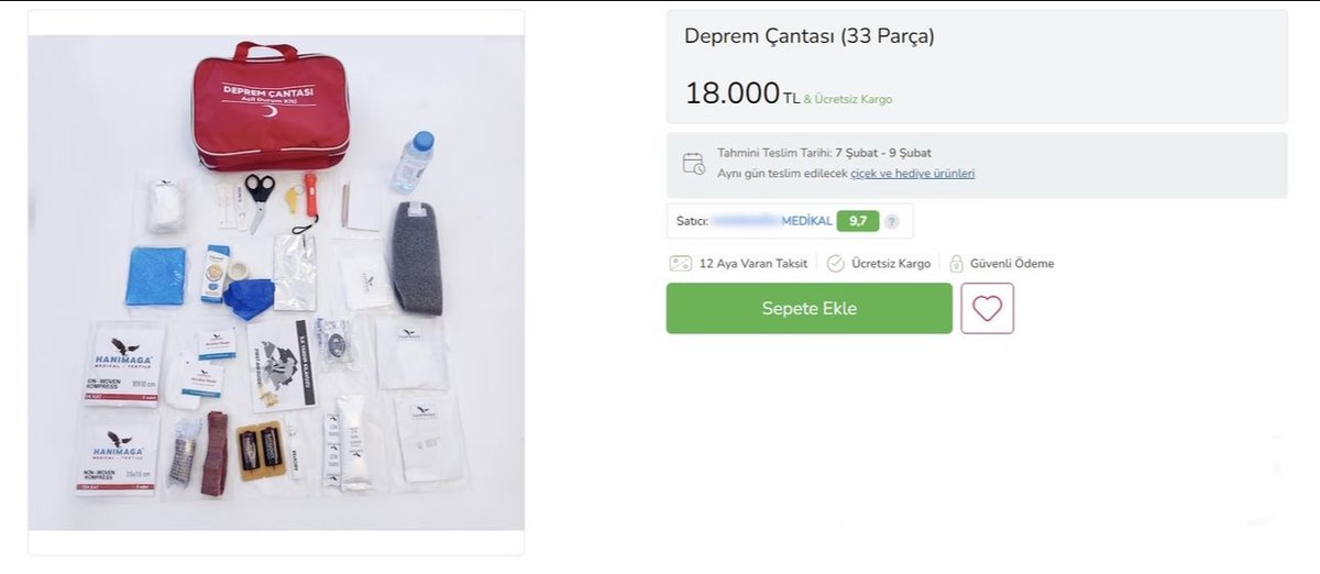 YUH OLSUN SİZE!

 -Bir internet sitesinde 18.000 TL’ye satışa sunulan Deprem Çantası.