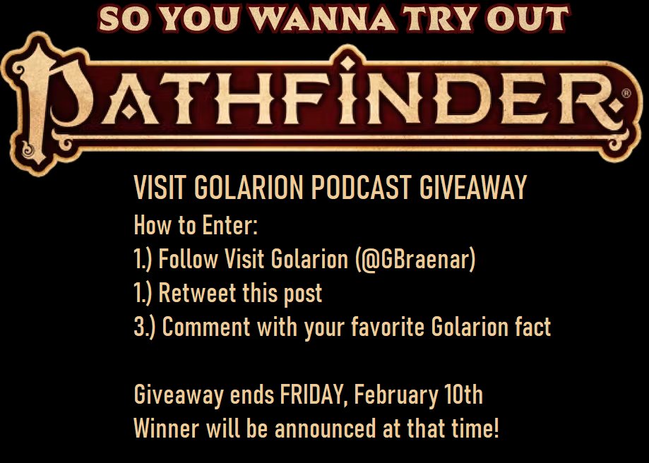 GBraenar's tweet image. Good morning! I've got a BIG announcement to make: Visit Golarion is coming to in podcast form very soon! Our first episode will be dropping on February 15th -- you won't want to miss it! 

To celebrate, we're giving away the code for Paizo's new Humble Bundle! Deets below!