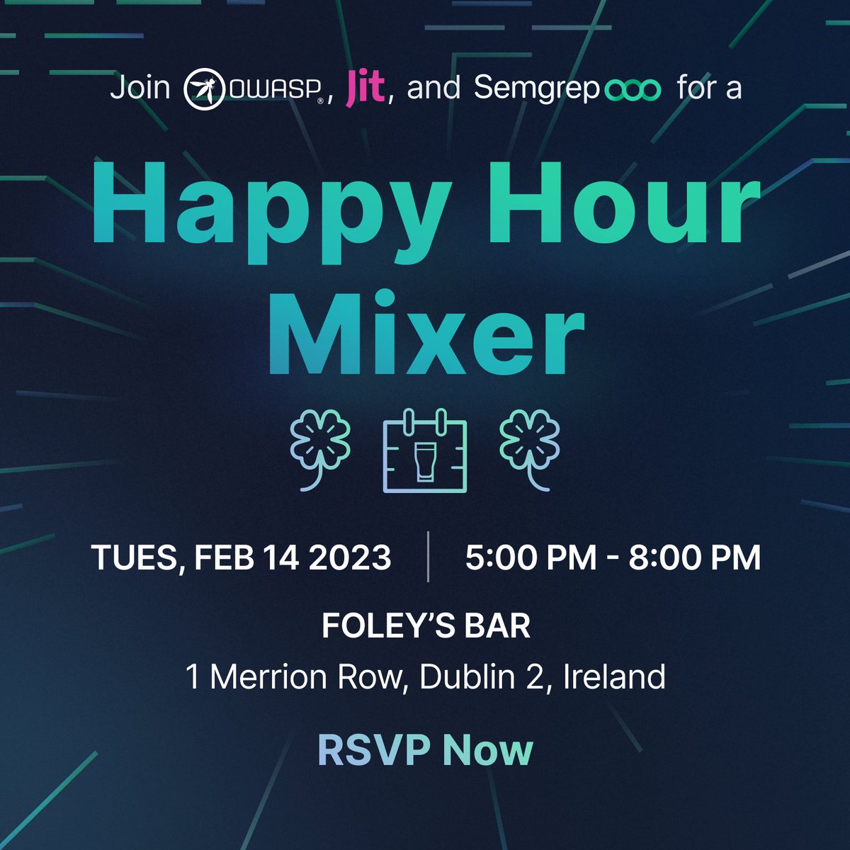 owasp's tweet image. 🍀Are you joining us at the #OWASP Global AppSec Conference next week?  If so, don&apos;t miss out on this exciting Happy Hour hosted by Jit and Semgrep on February 14. RSVP Here: lu.ma/owasp-dublin-h…

#threatmodeling #devseops #infosec