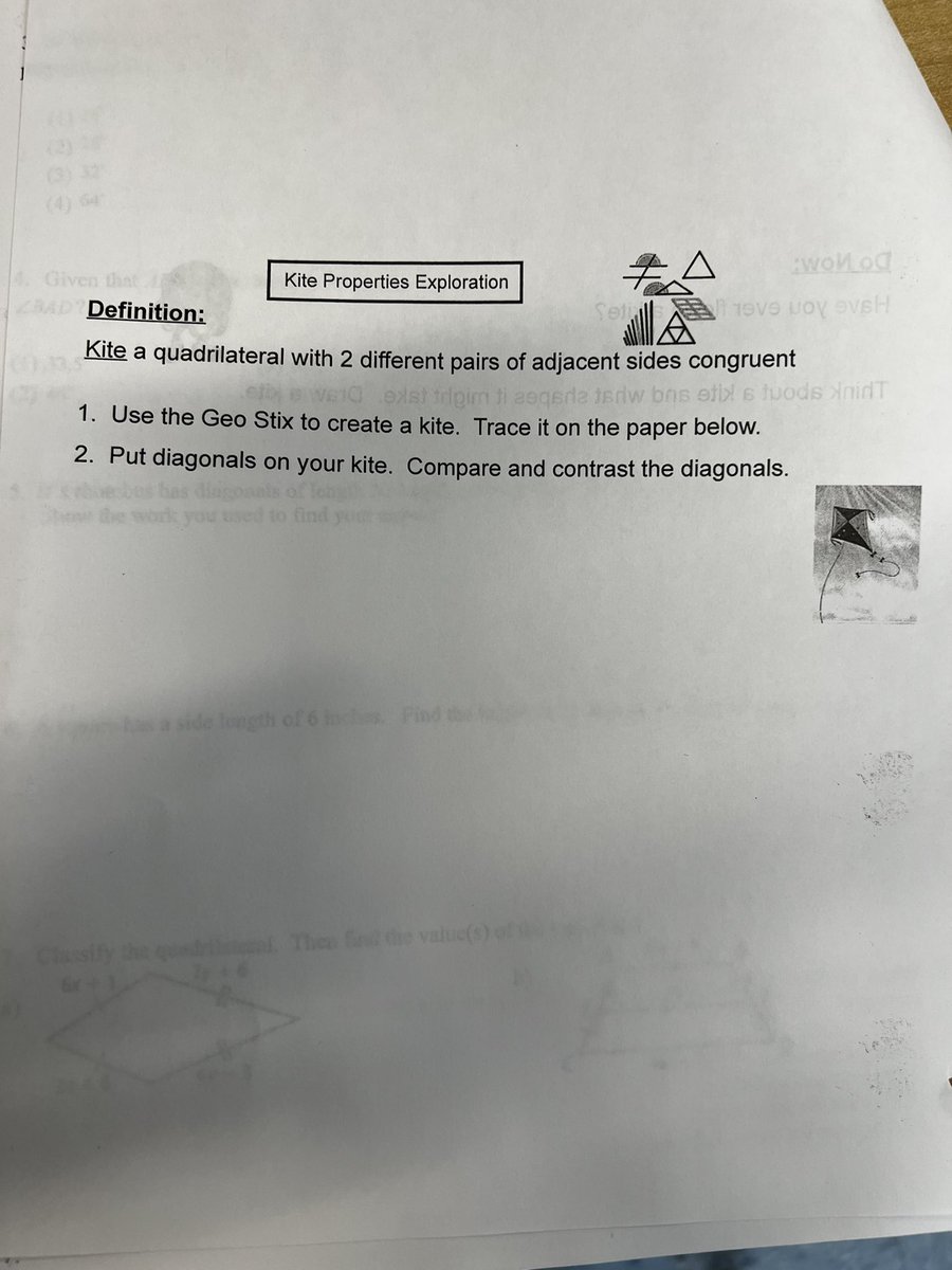 Taramauer's tweet image. Geometry students using GeoStix to explore Kite Properties this morning in Mrs. Xavier’s class #studentengagement #OHSMath @OSchoolsPR @TeachMitch @DianeProvvido