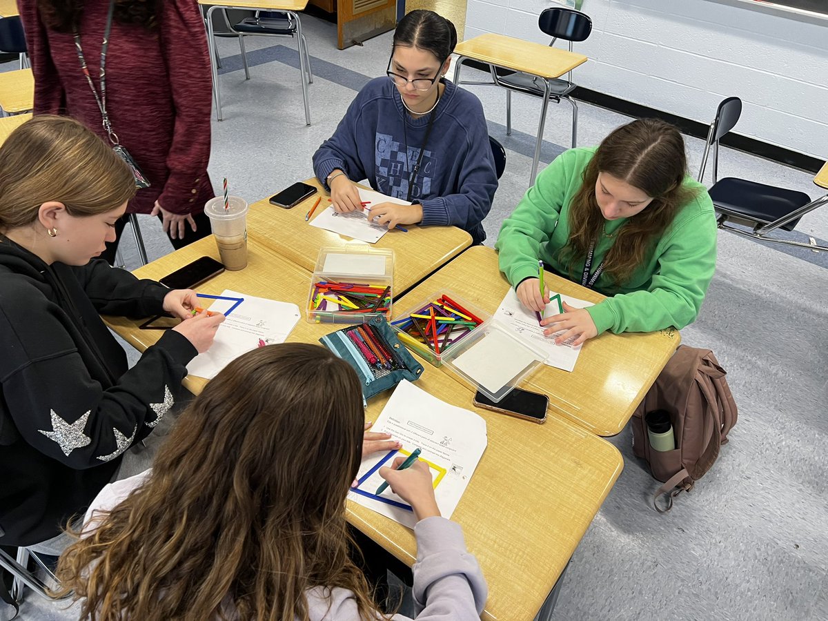 Taramauer's tweet image. Geometry students using GeoStix to explore Kite Properties this morning in Mrs. Xavier’s class #studentengagement #OHSMath @OSchoolsPR @TeachMitch @DianeProvvido