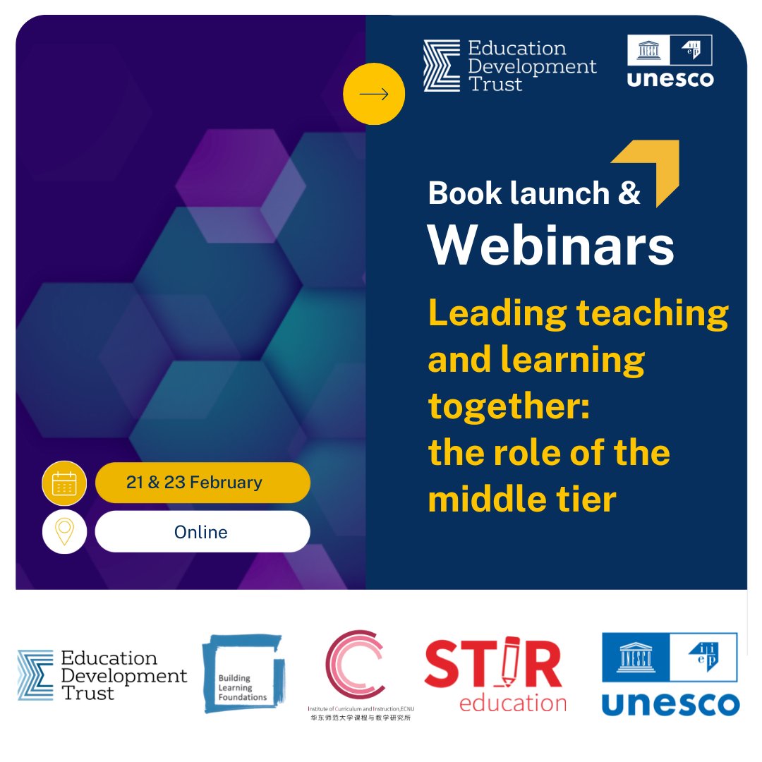 IIEP_UNESCO's tweet photo. Register now for the upcoming 2-part webinar series on the role of the middle tier in improving teaching &amp; learning, hosted by IIEP &amp; @EdDevTrust! 
📅 21 &amp; 23 Feb
ℹ️ https://t.co/Sj3KoXCOo2

@BLF_Rwanda @STIReducation @ECNUER @barba_tournier @HargreavesBC @teacherled_RCTs https://t.co/WLnWnEODTD