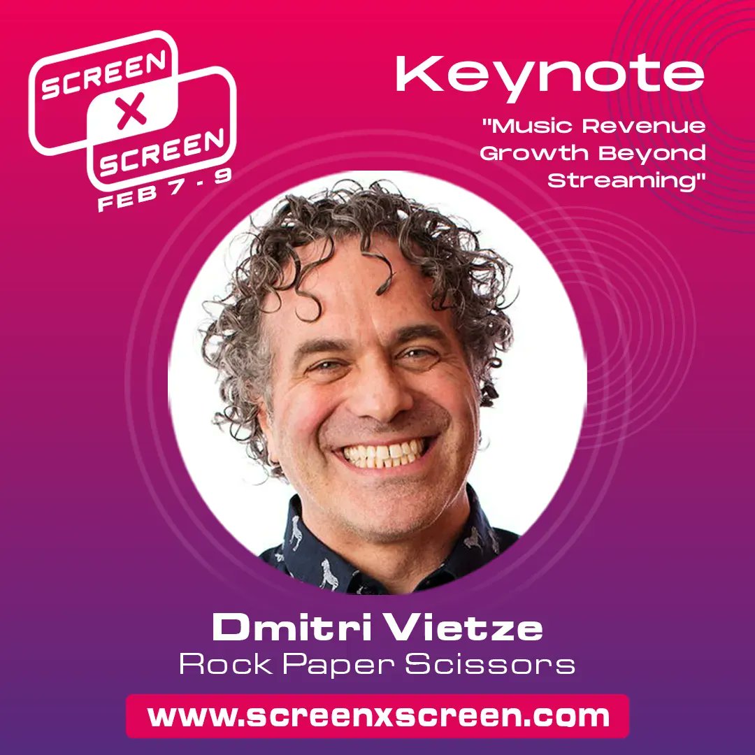 Rock Paper Scissors PR (@rps_pr) on Twitter photo Join RPS CEO <a href="/dmitrivietze/">dmitrivietze</a> online at <a href="/indieweek/">INDIE WEEK</a>'s ScreenXScreen Feb 7-9!
🍰
Don't miss his 2/8 keynote on big-picture #musicindustry trends: "Icing on the Cake: Music Revenue Growth Beyond Streaming."
🍰
Register here: bit.ly/3Y2et0h
#screenxscreen Join RPS CEO <a href="/dmitrivietze/">dmitrivietze</a> online at <a href="/indieweek/">INDIE WEEK</a>'s ScreenXScreen Feb 7-9!
🍰
Don't miss his 2/8 keynote on big-picture #musicindustry trends: "Icing on the Cake: Music Revenue Growth Beyond Streaming."
🍰
Register here: bit.ly/3Y2et0h
#screenxscreen