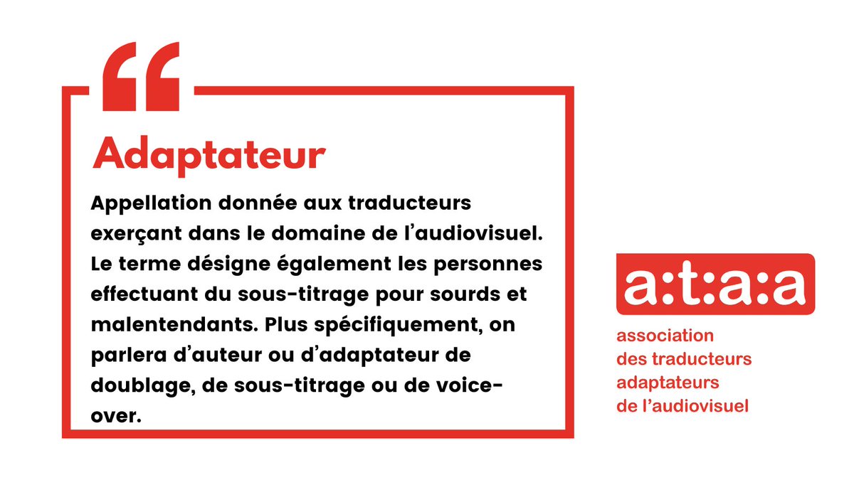 Qu’est-ce qu’un adaptateur ? 
Un traducteur transpose par écrit un texte d’une langue source à une langue cible. Il existe plusieurs spécialisations : littéraire, technique, juridique ou encore audiovisuelle et là, on change de nom. Dans l'audiovisuel, on devient "adaptateur" !
