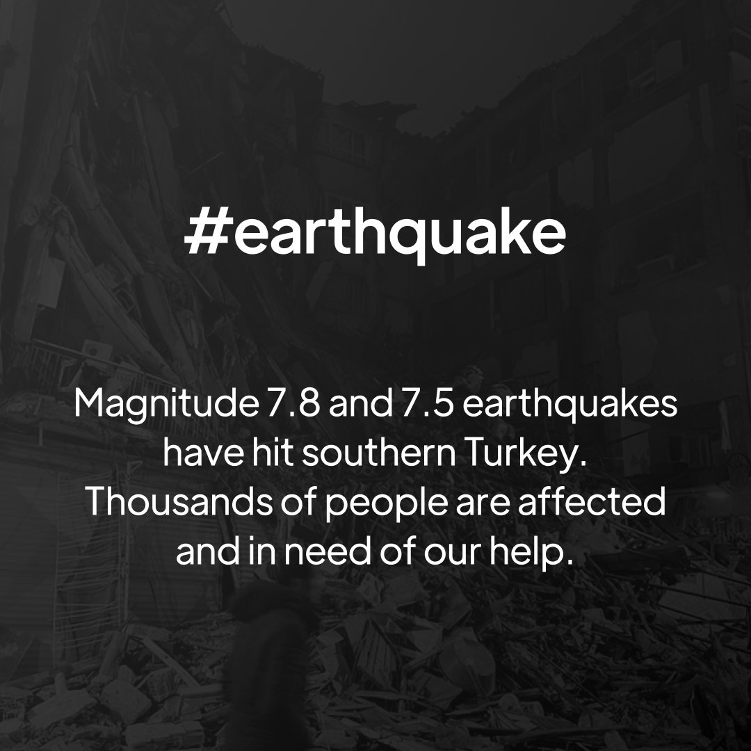 ninjasquadnft's tweet photo. Massive earthquake hit southern of Turkey with M7.8.

Donations can be made to the following official account;

Ahbap Derneği @ahbap - İş Bankası 
TR120006400000110211380059 https://t.co/Ip7OoQlxgF
