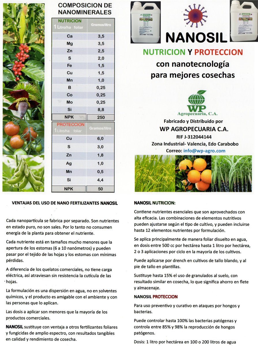 @FUMPLAVEN WP AGROPECUARIA C A ha desarrollado NANOMINERALES junto investigadores UCV han demostrado en campo, que aplicados desde la siembra de la planta de BANANOS, se controla su MARCHITEZ ocasionada por la simbiosis hongos-bacterias, como FUSARIUM. Correo: wp.agro@gmail.com