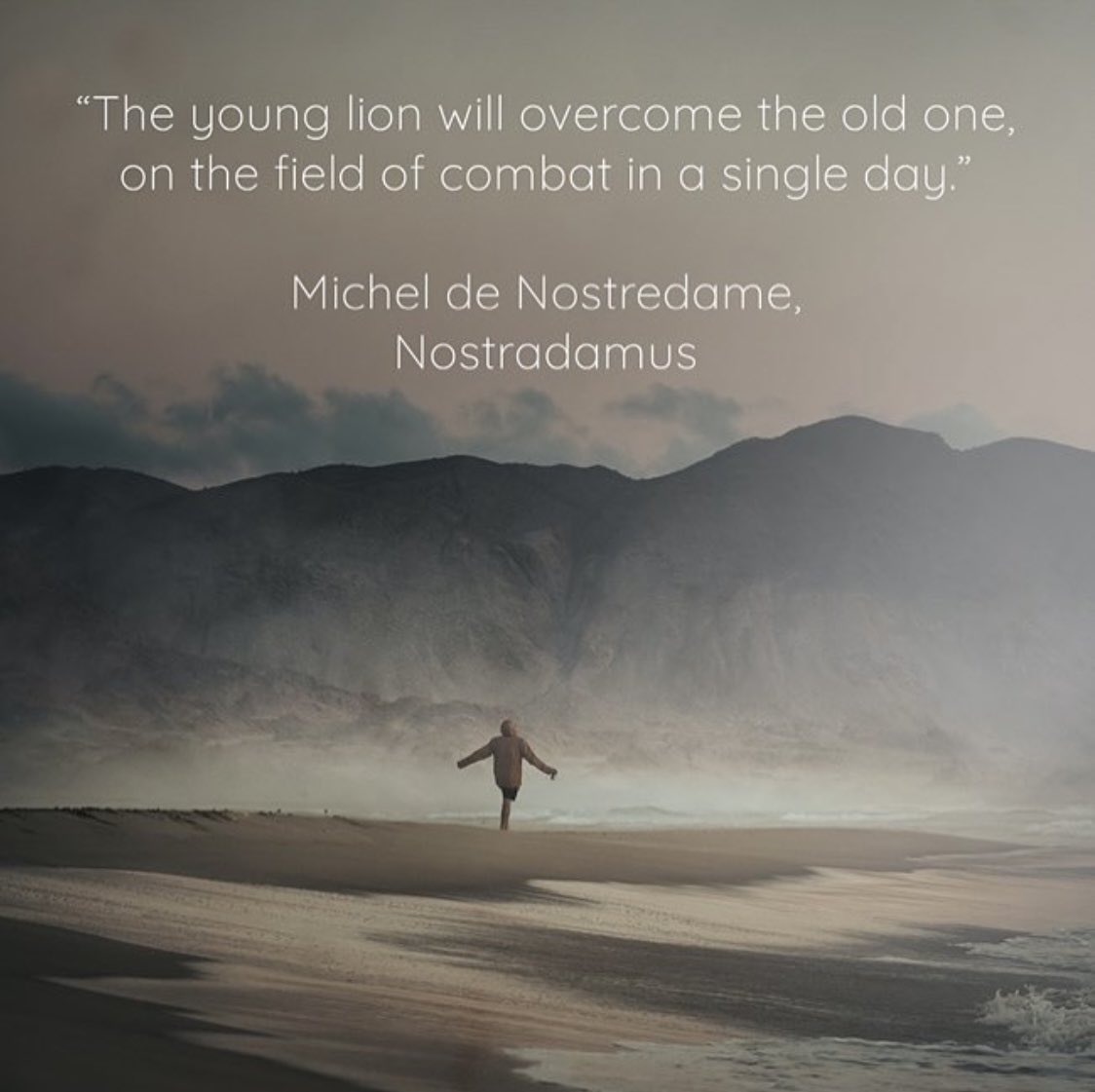 encryptedstoic's tweet photo. "The young lion will overcome the old one, on the field of combat in a single day.”

Michel de Nostredame,
Nostradamus

#Bitcoin 
#TheCryptographicStoic
#EncyptedStoic https://t.co/mFDQWybwdW