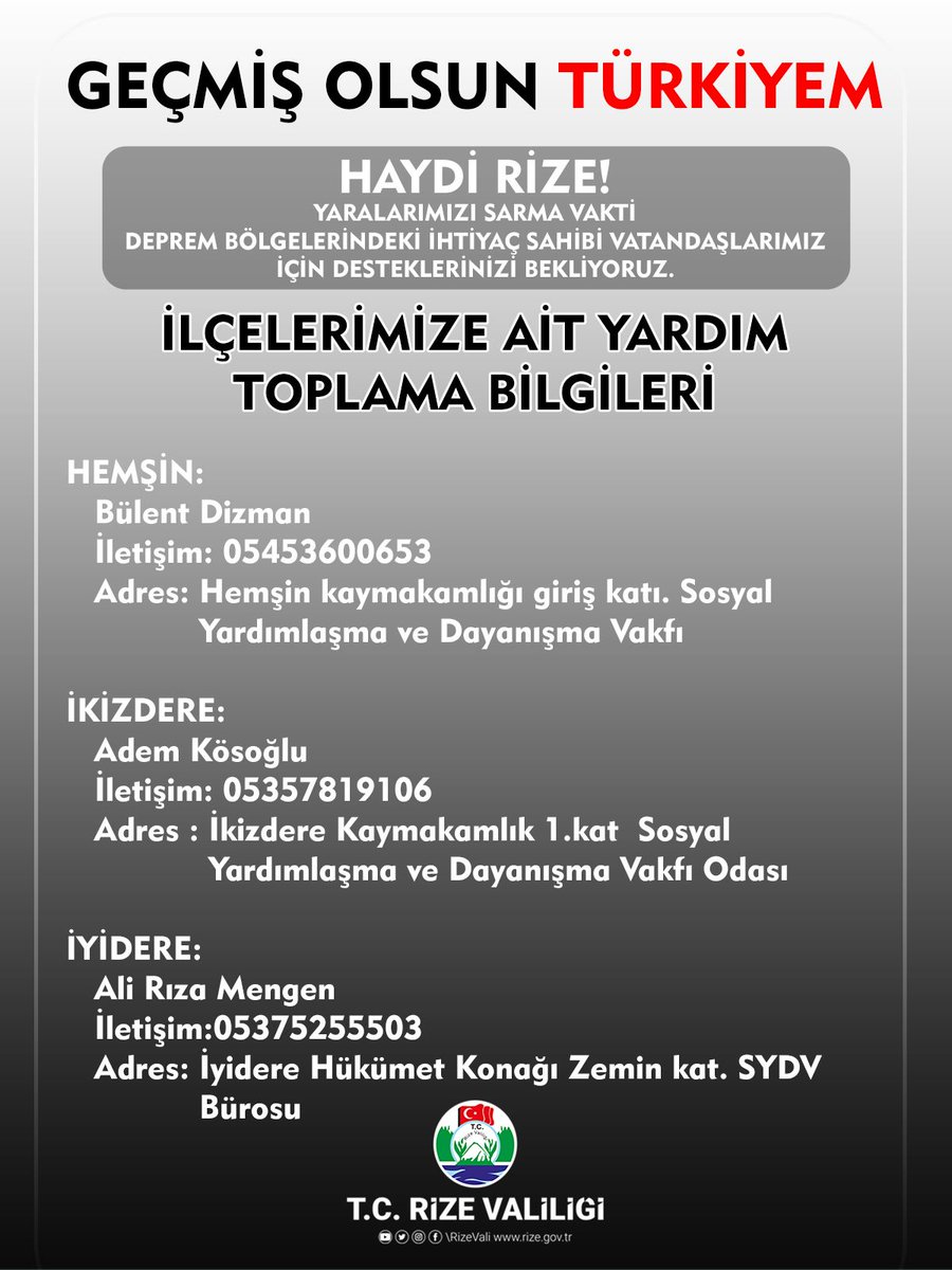 İlçelerimizin Yardım Toplama Bilgileri 👇