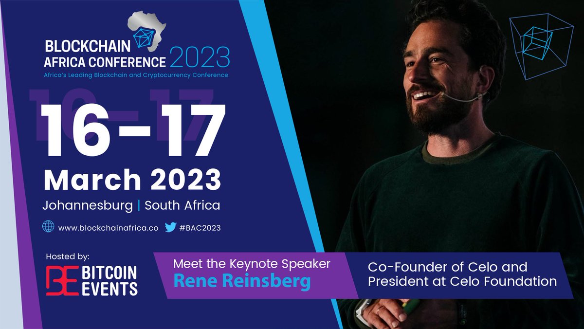 BitcoinEventsCo's tweet photo. We are honoured that @RegenRene, Co-Founder @CeloOrg and President of the Celo Foundation is one of the Keynote Speakers at the Blockchain Africa Conference 2023. 

Rene will discuss "Why #ReFi is the Future of #Web3". 

https://t.co/MySwRxt1bO

#BAC2023 #DeFi #CryptoAssets https://t.co/SgeDezqFD7