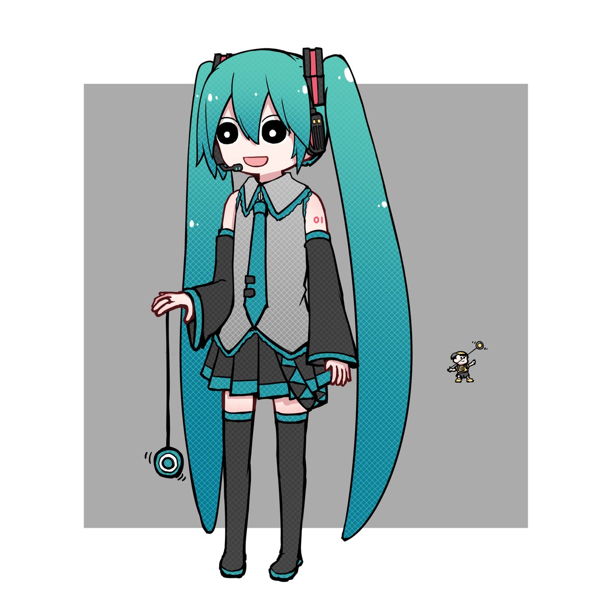 hatsune miku twintails long hair skirt detached sleeves very long hair necktie thighhighs  illustration images